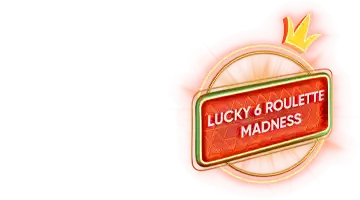 Значок с надписью Lucky 6 Roulette Madness, символизирующий промоакцию рулетки в Онлайн-казино Вулкан Россия.